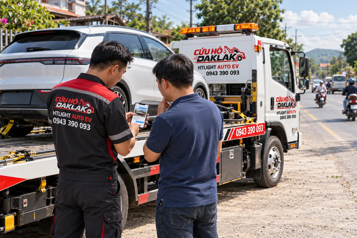 Chủ xe nhắn tin hỏi giá và thiết bị trước khi đồng ý cứu hộ