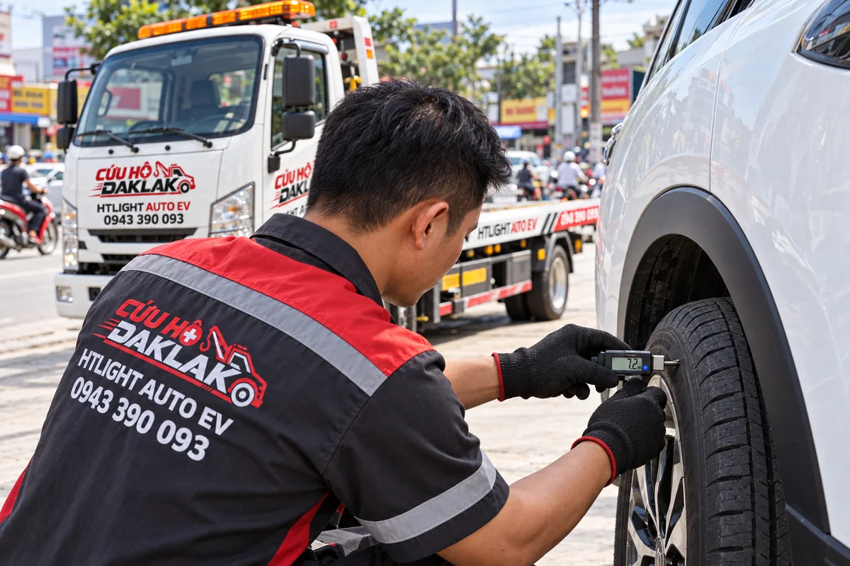 Đo độ sâu gai lốp trước mùa mưa
