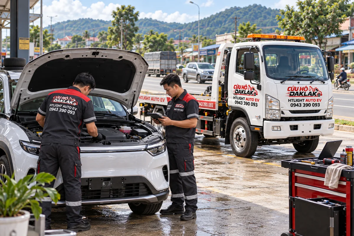 Kiểm tra ô tô trước mùa mưa ở Tây Nguyên