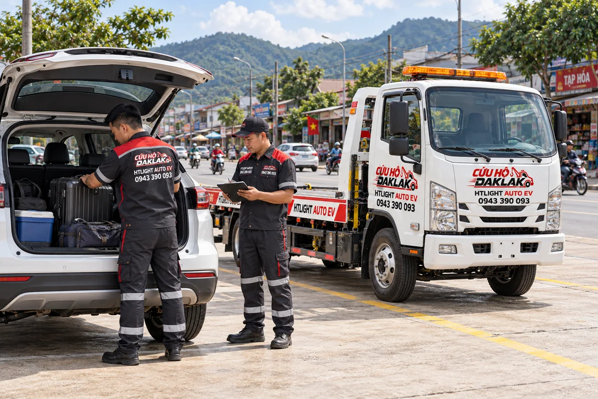 Kiểm tra hành lý và dụng cụ trong cốp xe trước chuyến đi đèo