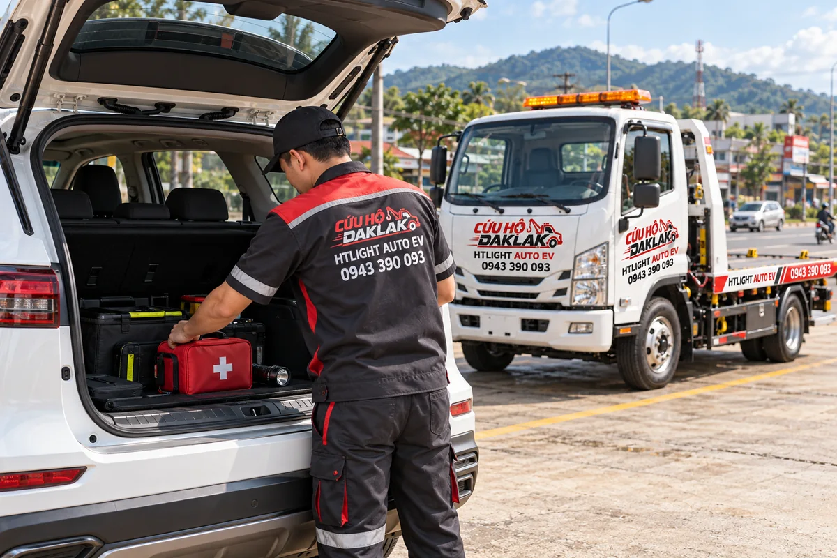 Sắp xếp túi sơ cứu và đèn pin gọn trong cốp ô tô