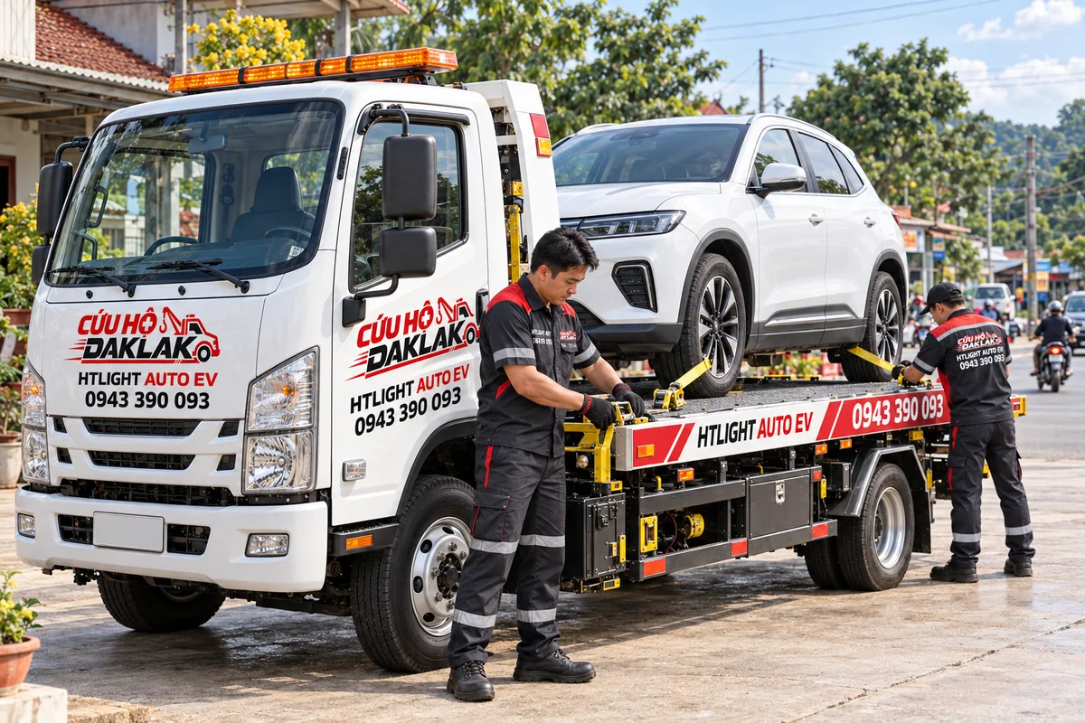 Xe cứu hộ in logo và số hotline để nhận diện